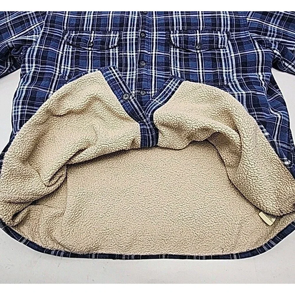 Levi's Flannel Shirt Jacket Blue Plaid Sherpa Lined Men Sz XL Button Pocket